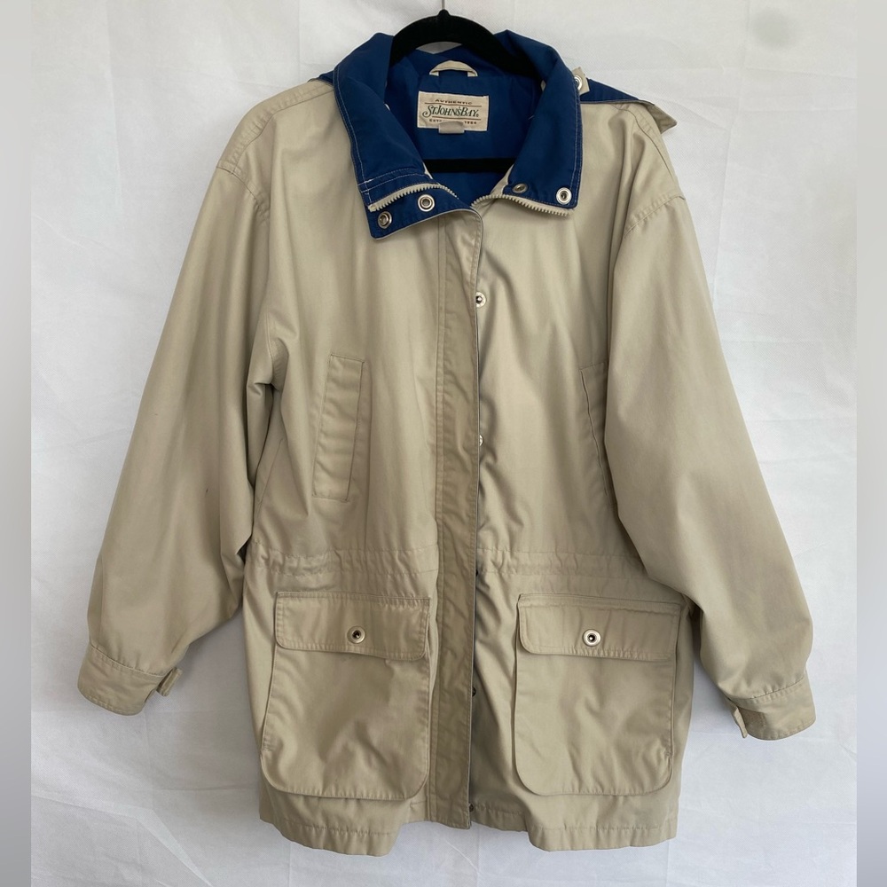 St. John's Bay Cream Jacket with Blue Accents with mild markings washed elllec
